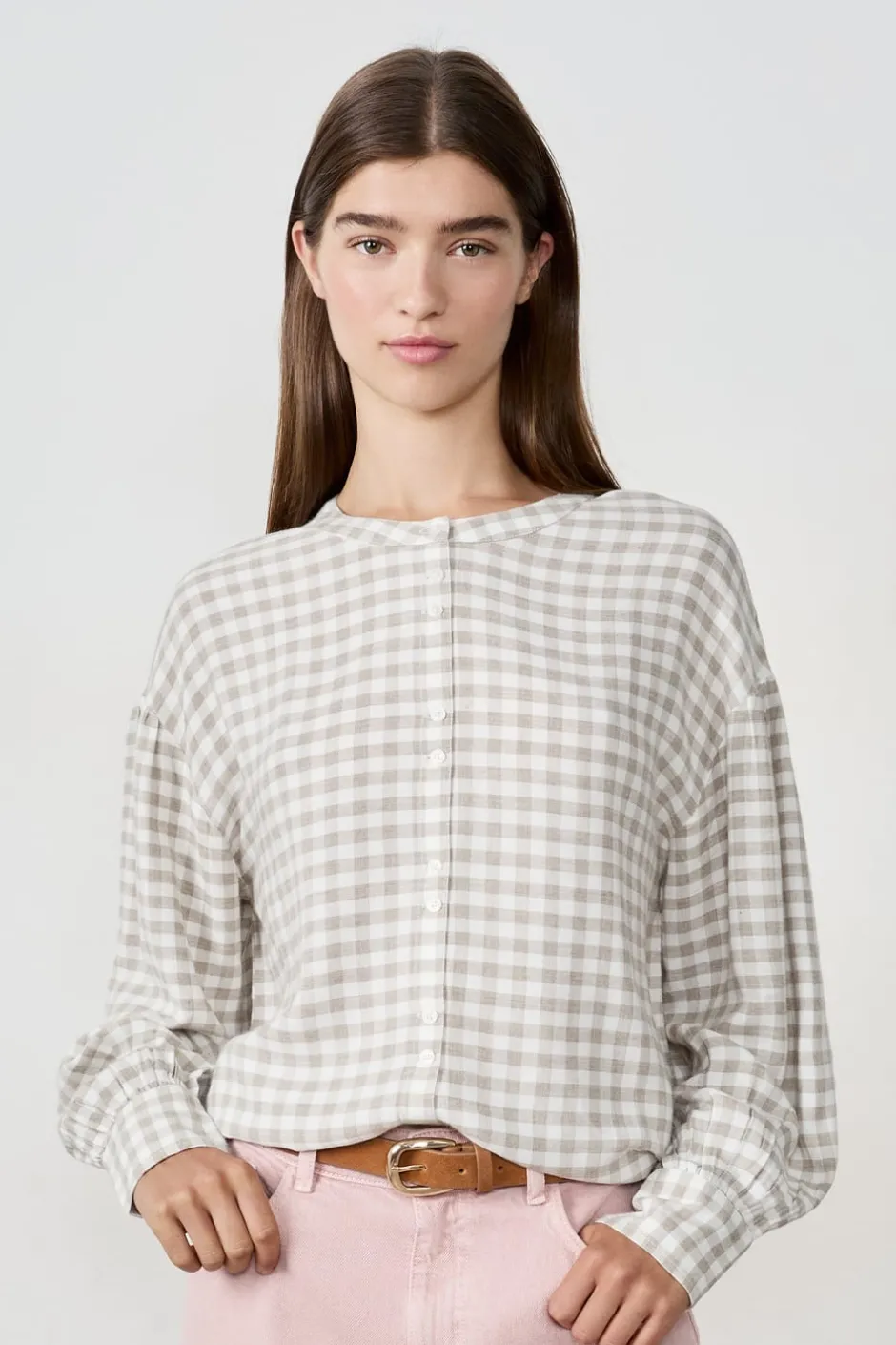 ETAM Camisas Fluidas|Camisas Chic|Camisa de manga larga a cuadros LINO