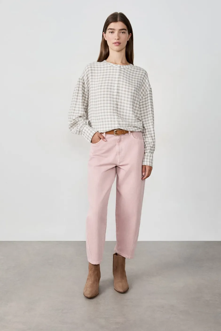 ETAM Camisas Fluidas|Camisas Chic|Camisa de manga larga a cuadros LINO