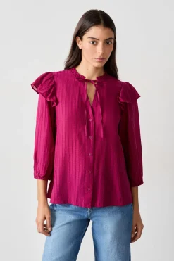 ETAM Camisas Fluidas|Camisas|Camisa de manga larga con volantes MORADO