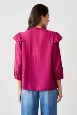 ETAM Camisas Fluidas|Camisas|Camisa de manga larga con volantes MORADO