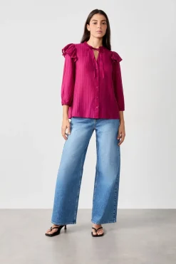 ETAM Camisas Fluidas|Camisas|Camisa de manga larga con volantes MORADO