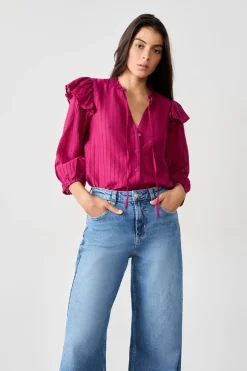 ETAM Camisas Fluidas|Camisas|Camisa de manga larga con volantes MORADO