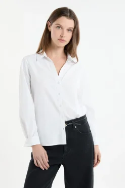 ETAM Camisas Fluidas|Camisas Clásicas|Camisa de manga larga de algodón BLANCO