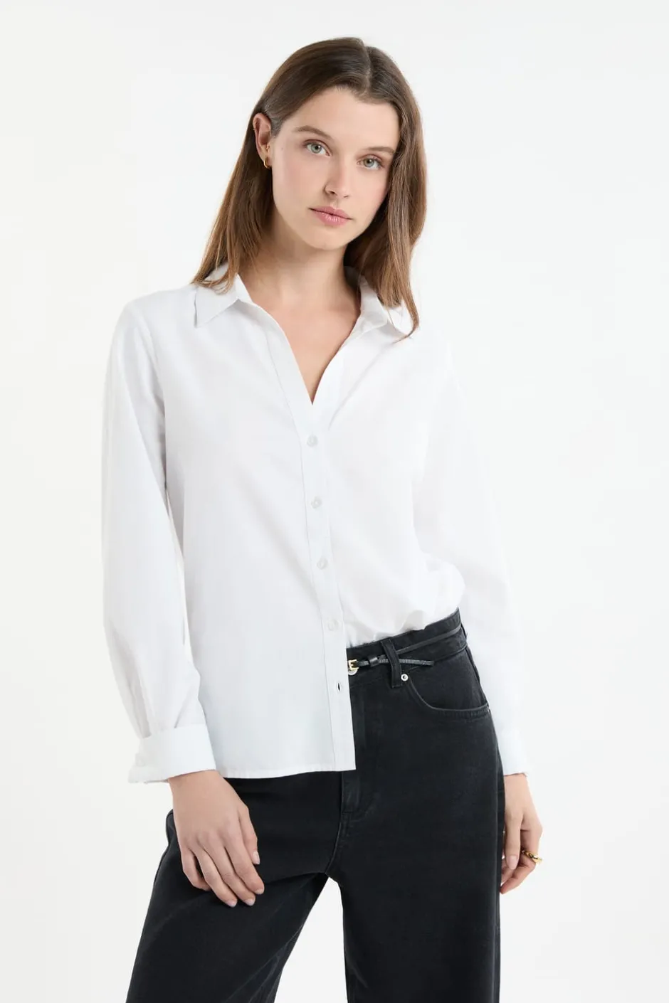 ETAM Camisas Fluidas|Camisas Clásicas|Camisa de manga larga de algodón BLANCO