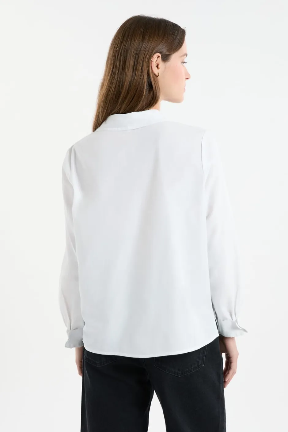 ETAM Camisas Fluidas|Camisas Clásicas|Camisa de manga larga de algodón BLANCO