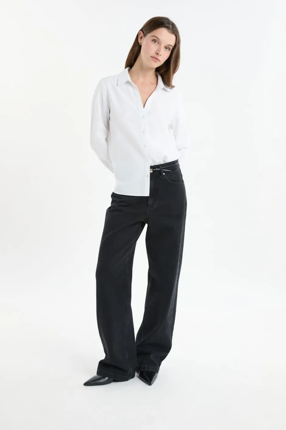 ETAM Camisas Fluidas|Camisas Clásicas|Camisa de manga larga de algodón BLANCO