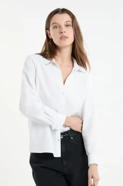 ETAM Camisas Fluidas|Camisas Clásicas|Camisa de manga larga de algodón BLANCO