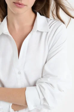 ETAM Camisas Fluidas|Camisas Clásicas|Camisa de manga larga de algodón BLANCO