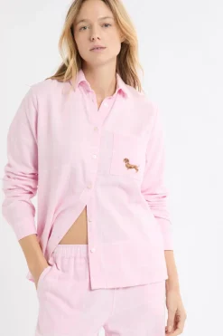 ETAM Los Pijamas Más Responsables|Partes De Arriba De Pijama|Camisa de pijama a cuadros con estampado de perros en algodón ROSA