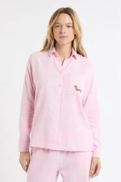 ETAM Los Pijamas Más Responsables|Partes De Arriba De Pijama|Camisa de pijama a cuadros con estampado de perros en algodón ROSA