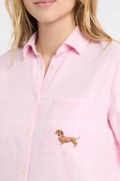 ETAM Los Pijamas Más Responsables|Partes De Arriba De Pijama|Camisa de pijama a cuadros con estampado de perros en algodón ROSA