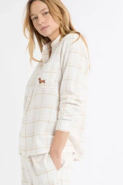 ETAM Los Pijamas Más Responsables|Partes De Arriba De Pijama|Camisa de pijama a cuadros con estampado de perros en algodón BEIGE