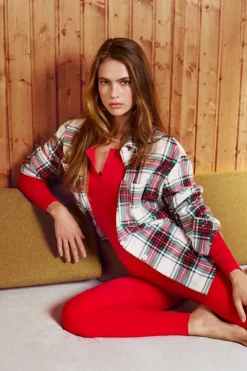 ETAM Los Pijamas Más Responsables|Pijamas Calentitos|Camisa de pijama a cuadros ROJO