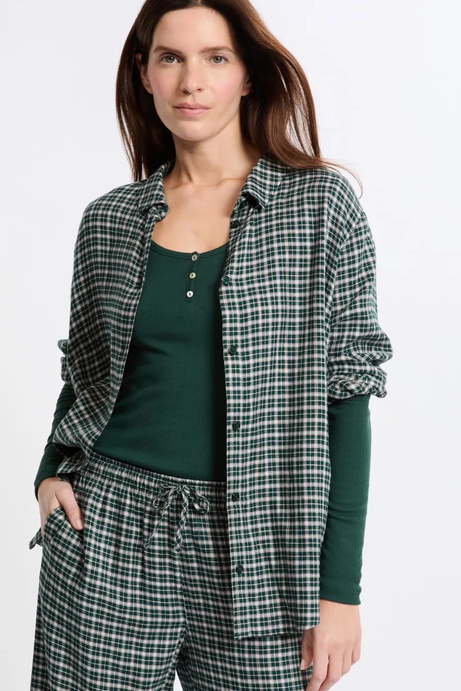 ETAM Partes De Arriba De Pijama|Los Pijamas Más Responsables|Camisa de pijama a cuadros VERDE