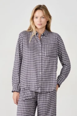 ETAM Partes De Arriba De Pijama|Los Pijamas Más Responsables|Camisa de pijama a cuadros AZUL NOCHE