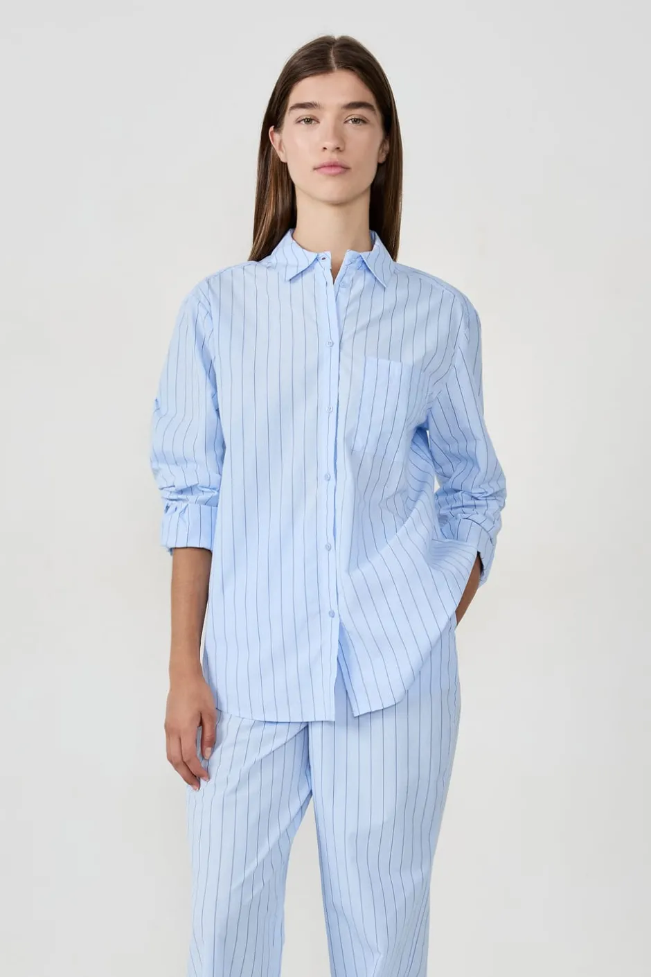 ETAM Partes De Arriba De Pijama|Los Pijamas Más Responsables|Camisa de pijama a rayas AZUL CIELO