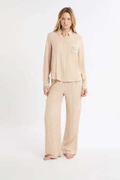 ETAM Los Pijamas Más Responsables|Partes De Arriba De Pijama|Camisa de pijama a rayas con estampado de perros BEIGE