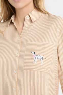 ETAM Los Pijamas Más Responsables|Partes De Arriba De Pijama|Camisa de pijama a rayas con estampado de perros BEIGE