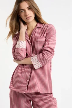 ETAM Los Pijamas Más Responsables|Partes De Arriba De Pijama|Camisa de pijama a rayas con algodón ROSA EMPOLVADO