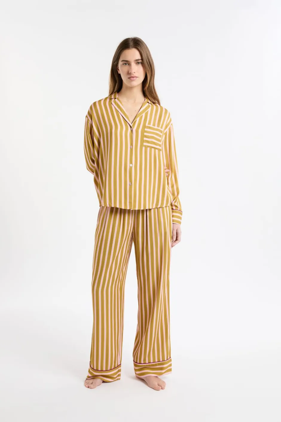 ETAM Los Pijamas Más Responsables|Partes De Arriba De Pijama|Camisa de pijama bicolor a rayas MULTICOLOR