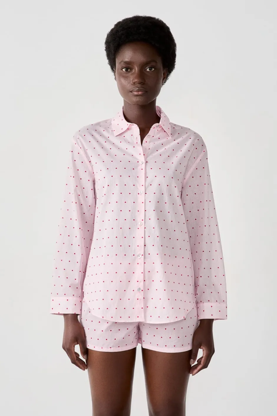 ETAM Pijamas Para Novias|Partes De Arriba De Pijama|Camisa de pijama con corazones ROSA CHICLE