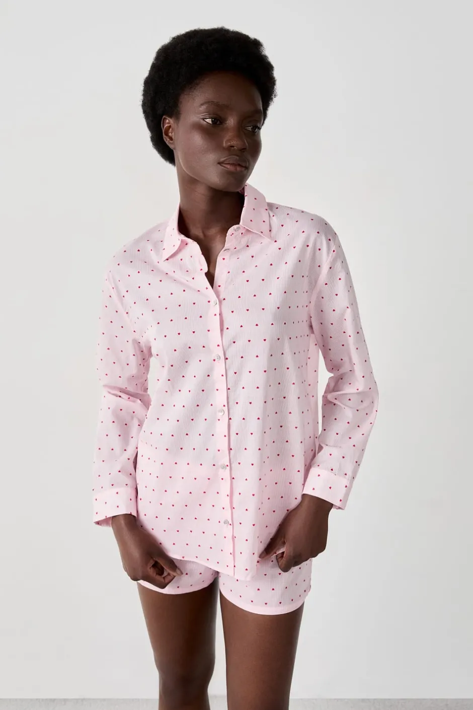 ETAM Pijamas Para Novias|Partes De Arriba De Pijama|Camisa de pijama con corazones ROSA CHICLE