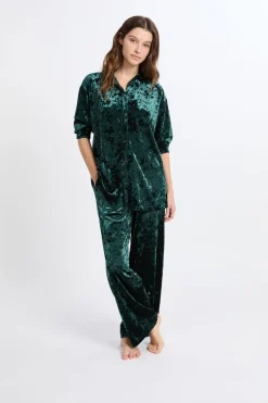 ETAM Los Pijamas Más Responsables|Partes De Arriba De Pijama|Camisa de pijama con efecto terciopelo ESMERALDA