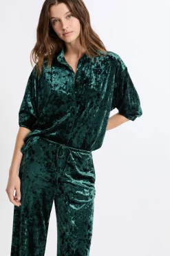 ETAM Los Pijamas Más Responsables|Partes De Arriba De Pijama|Camisa de pijama con efecto terciopelo ESMERALDA