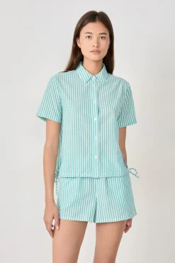 ETAM Partes De Arriba De Pijama|Los Pijamas Más Responsables|Camisa de pijama de algodón a rayas VERDE