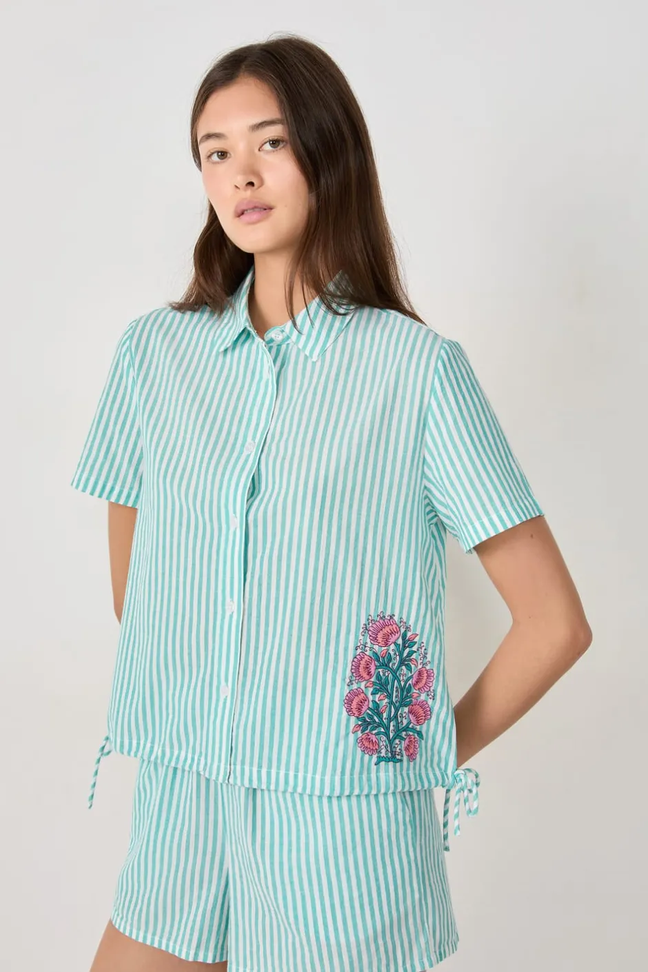 ETAM Partes De Arriba De Pijama|Los Pijamas Más Responsables|Camisa de pijama de algodón a rayas VERDE