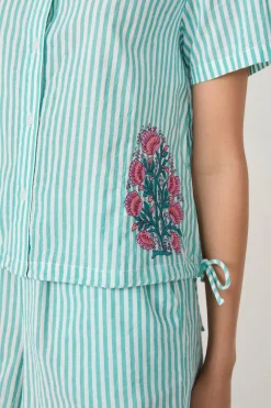 ETAM Partes De Arriba De Pijama|Los Pijamas Más Responsables|Camisa de pijama de algodón a rayas VERDE