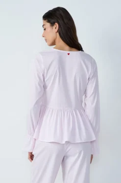 ETAM Los Pijamas Más Responsables|Camisa de pijama de algodón a rayas de manga larga con lazos FUCSIA