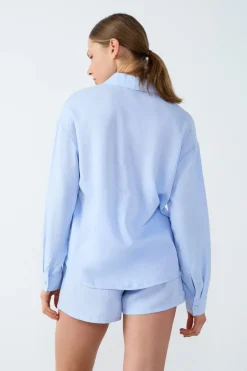 ETAM Partes De Arriba De Pijama|Los Pijamas Más Responsables|Camisa de pijama de lino AZUL