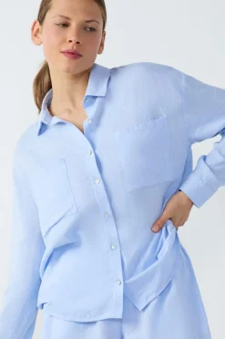 ETAM Partes De Arriba De Pijama|Los Pijamas Más Responsables|Camisa de pijama de lino AZUL