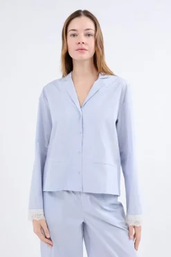 ETAM Partes De Arriba De Pijama|Los Pijamas Más Responsables|Camisa de pijama de manga larga a rayas AZUL