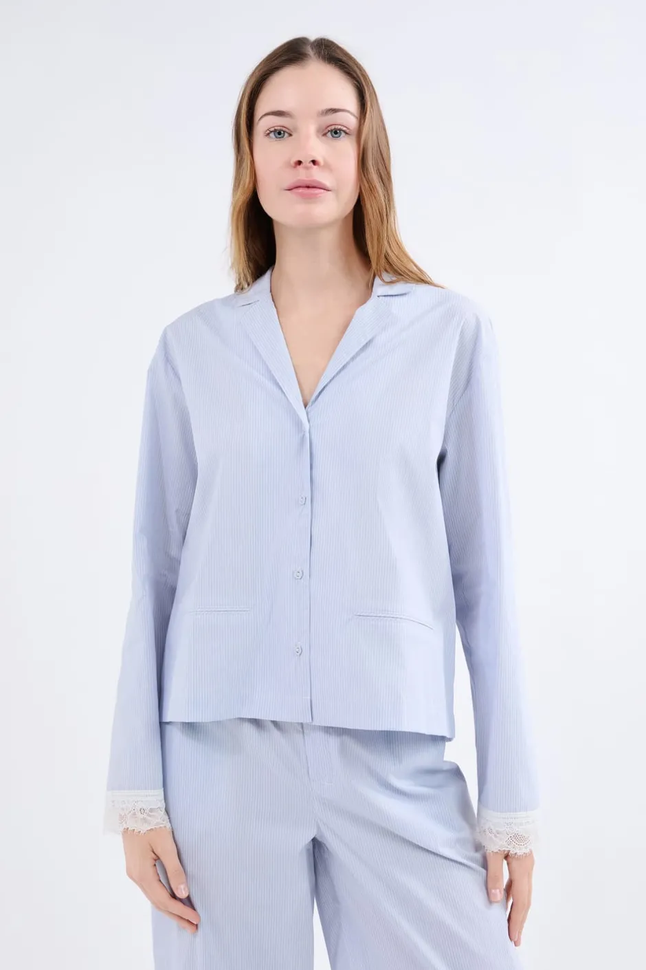 ETAM Partes De Arriba De Pijama|Los Pijamas Más Responsables|Camisa de pijama de manga larga a rayas AZUL