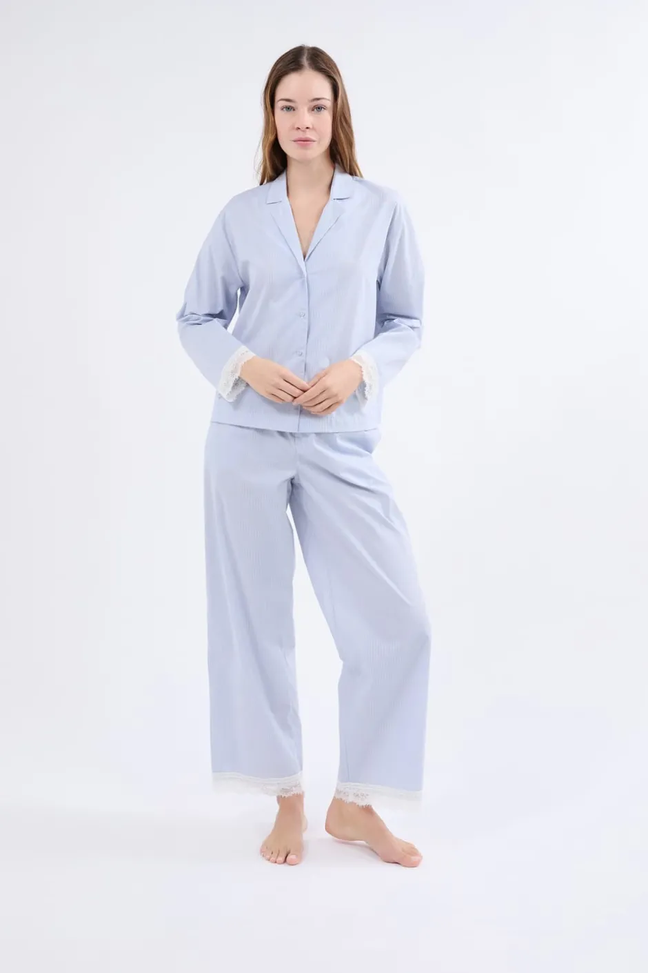 ETAM Partes De Arriba De Pijama|Los Pijamas Más Responsables|Camisa de pijama de manga larga a rayas AZUL