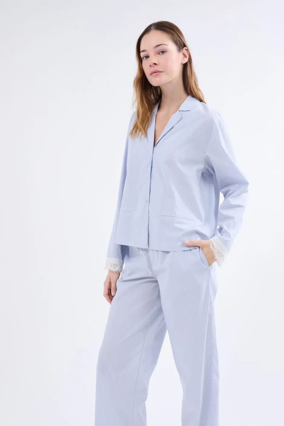 ETAM Partes De Arriba De Pijama|Los Pijamas Más Responsables|Camisa de pijama de manga larga a rayas AZUL