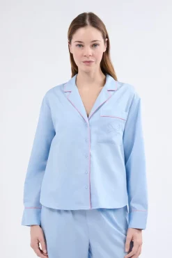 ETAM Partes De Arriba De Pijama|Los Pijamas Más Responsables|Camisa de pijama de manga larga de algodón AZUL CLARO