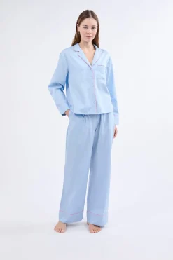 ETAM Partes De Arriba De Pijama|Los Pijamas Más Responsables|Camisa de pijama de manga larga de algodón AZUL CLARO