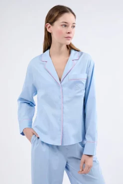 ETAM Partes De Arriba De Pijama|Los Pijamas Más Responsables|Camisa de pijama de manga larga de algodón AZUL CLARO