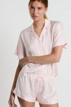 ETAM Partes De Arriba De Pijama|Los Pijamas Más Responsables|Camisa de pijama de manga corta estampada ESTAMPADO FONDO ROSA