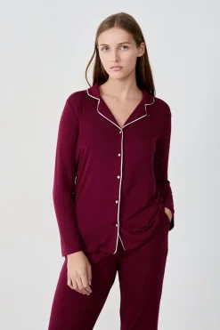 ETAM Partes De Arriba De Pijama|Los Pijamas Más Responsables|Camisa de pijama de manga larga BURDEOS GRANATE