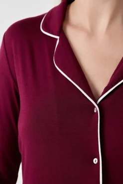 ETAM Partes De Arriba De Pijama|Los Pijamas Más Responsables|Camisa de pijama de manga larga BURDEOS GRANATE