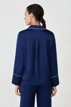 ETAM Partes De Arriba De Pijama|Los Pijamas Más Responsables|Camisa de pijama de manga larga satinada AZUL MARINO