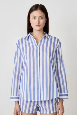 ETAM Partes De Arriba De Pijama|Camisa de pijama de rayas de algodón AZUL CLARO