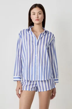 ETAM Partes De Arriba De Pijama|Camisa de pijama de rayas de algodón AZUL CLARO