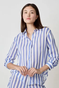 ETAM Partes De Arriba De Pijama|Camisa de pijama de rayas de algodón AZUL CLARO