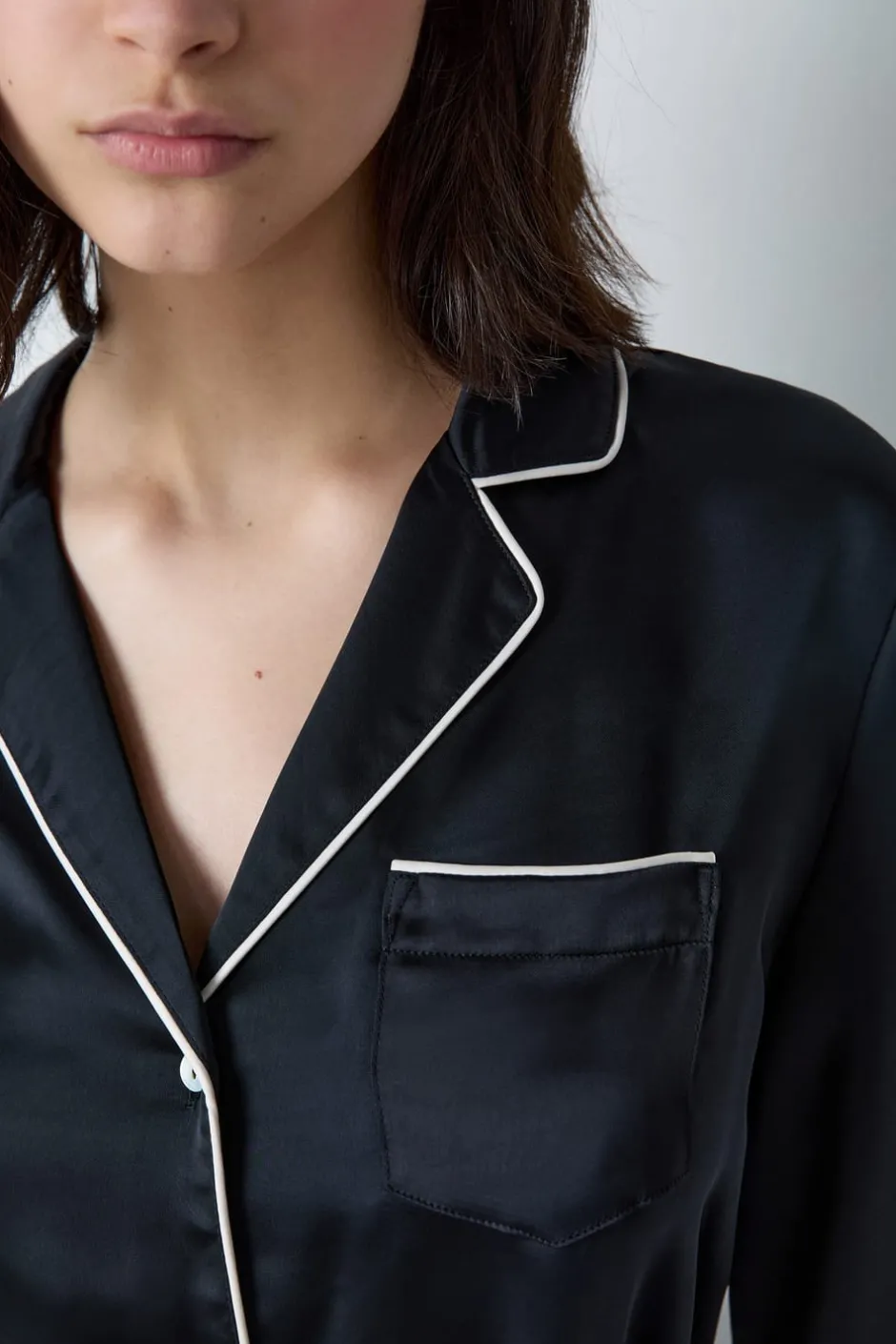 ETAM Partes De Arriba De Pijama|Camisa de pijama de satén NEGRO