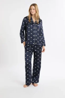 ETAM Partes De Arriba De Pijama|Camisa de pijama de satén con estampado de perros IMP FD marino